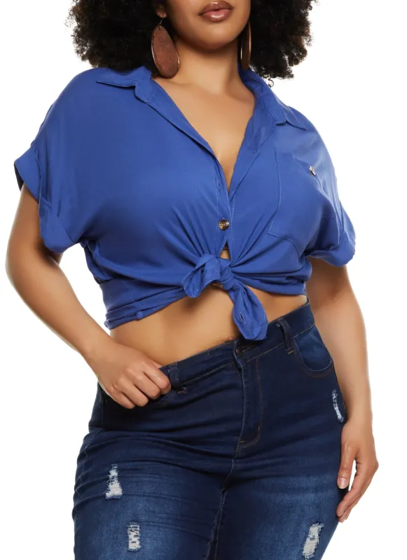Plus Size Button Front High Low Shirt sold by Rainbow