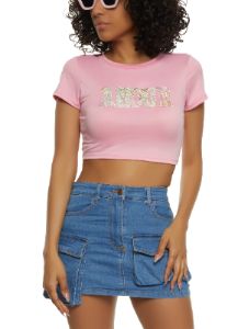 Amour Rhinestone Cropped Graphic Tee sold by Rainbow