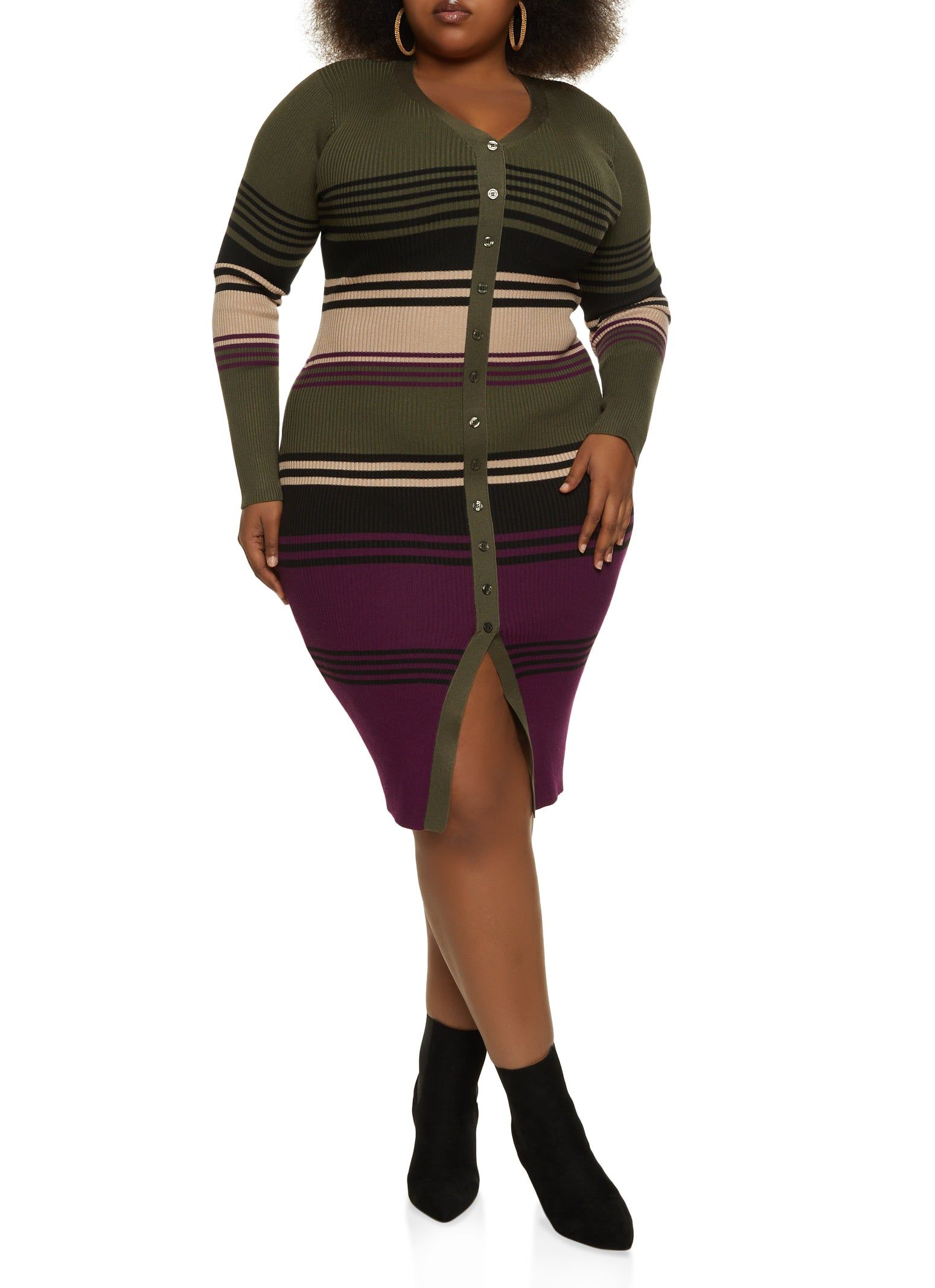 Plus Size Striped Button Detail Sweater Dress sold by Rainbow product image thumbnail 2