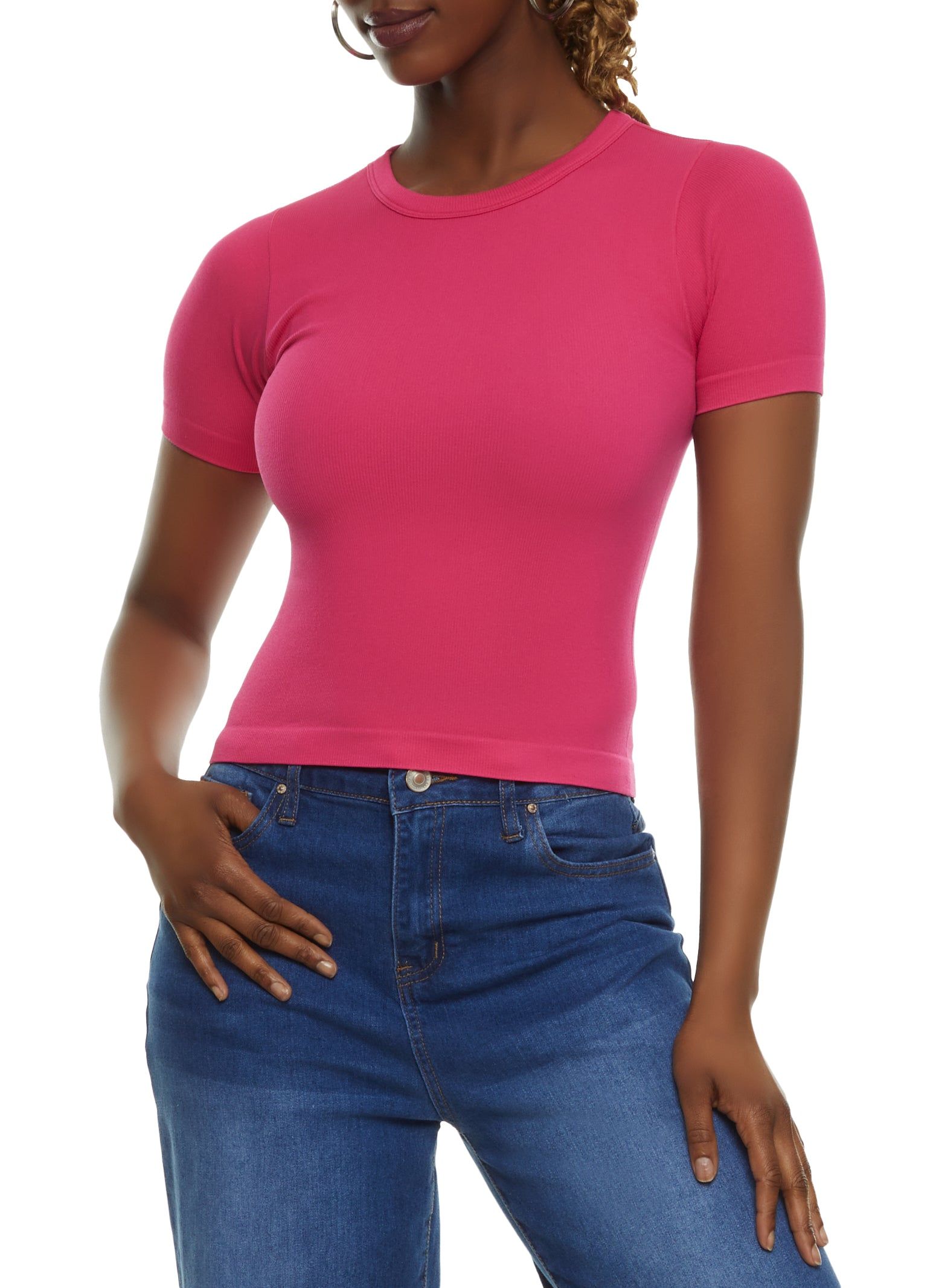 Seamless Ribbed Knit Crew Neck Top sold by Rainbow