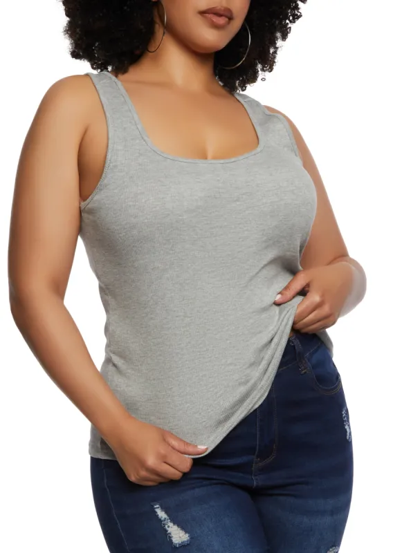 Plus Size Rib Knit Racerback Tank Top sold by Rainbow