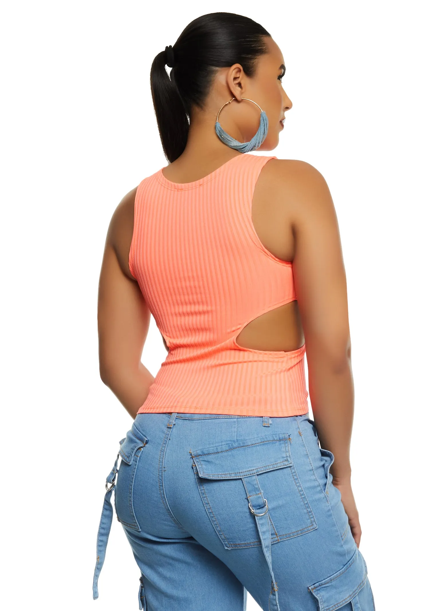 Ribbed Knit Cut Out Side Tank Top sold by Rainbow product image thumbnail 2