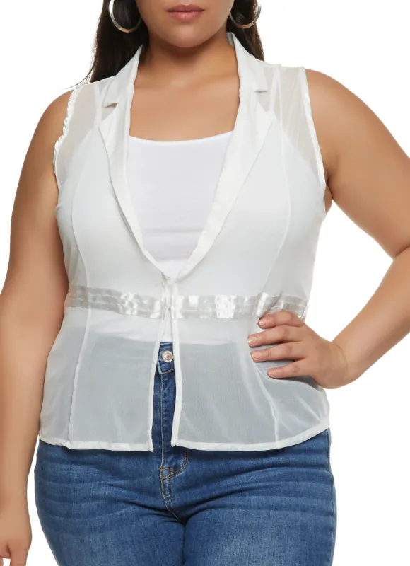 Plus Size Mesh Hook and Eye Closure Blazer Vest sold by Rainbow