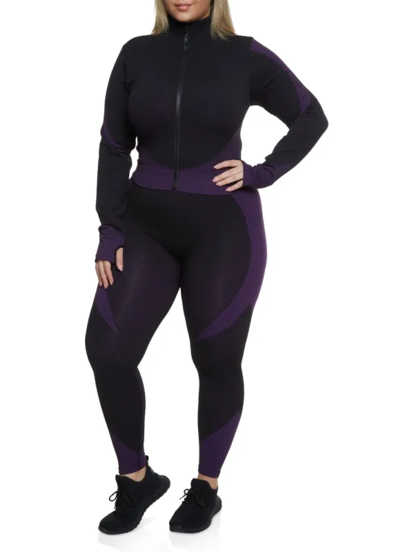 Plus Size Two Tone Track Jacket and Leggings Set sold by Rainbow