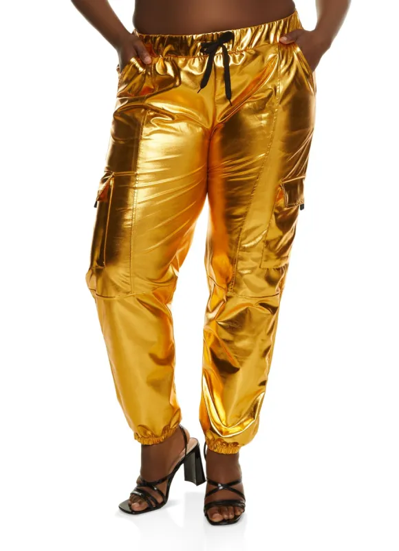 Plus Size Metallic Cargo Joggers sold by Rainbow