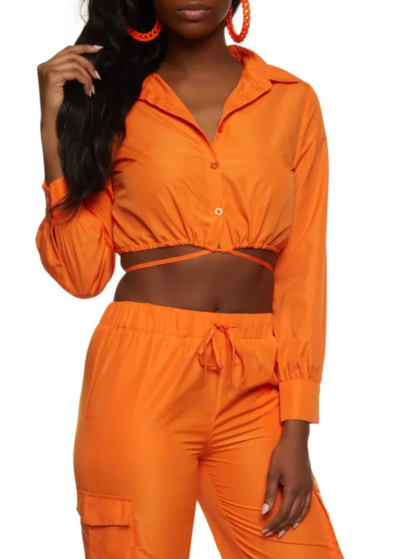 Nylon Tie Back Cropped Shirt made by Rainbow