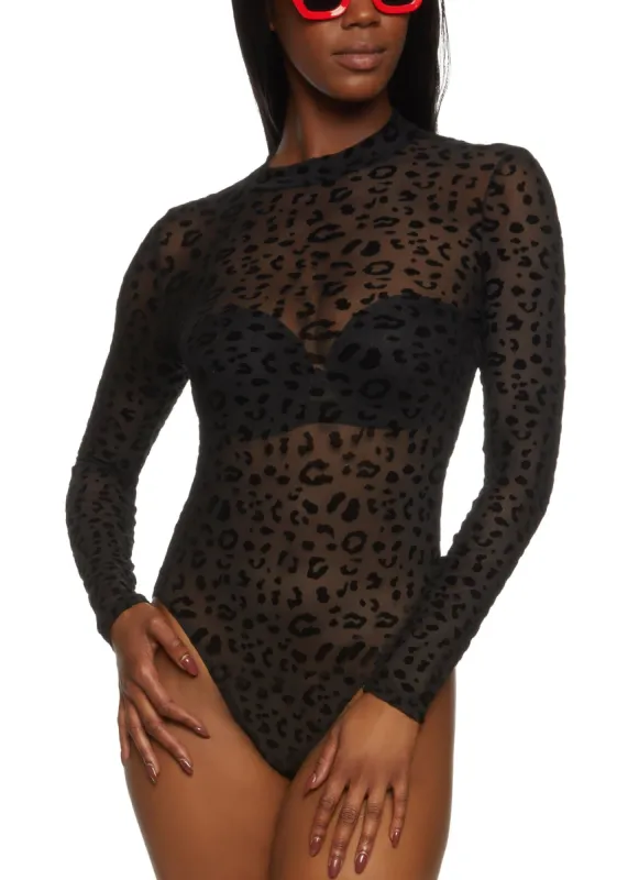 Animal Print Velvet Burnout Bodysuit sold by Rainbow