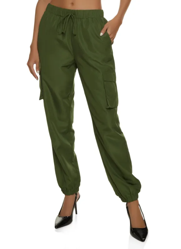 Nylon Solid Cargo Joggers sold by Rainbow