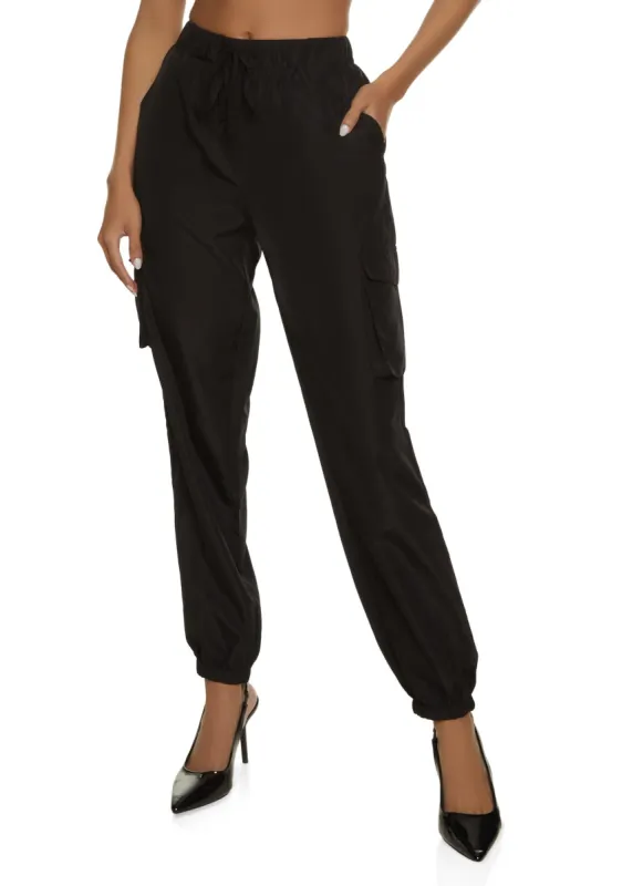 Nylon Solid Cargo Joggers sold by Rainbow