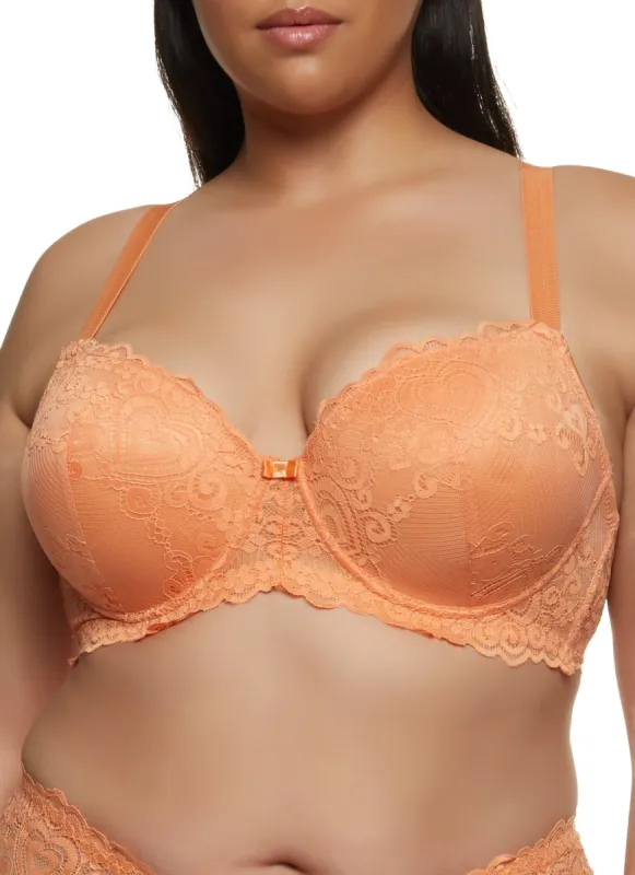 Plus Size Solid Lace Scalloped Plunge Bra sold by Rainbow