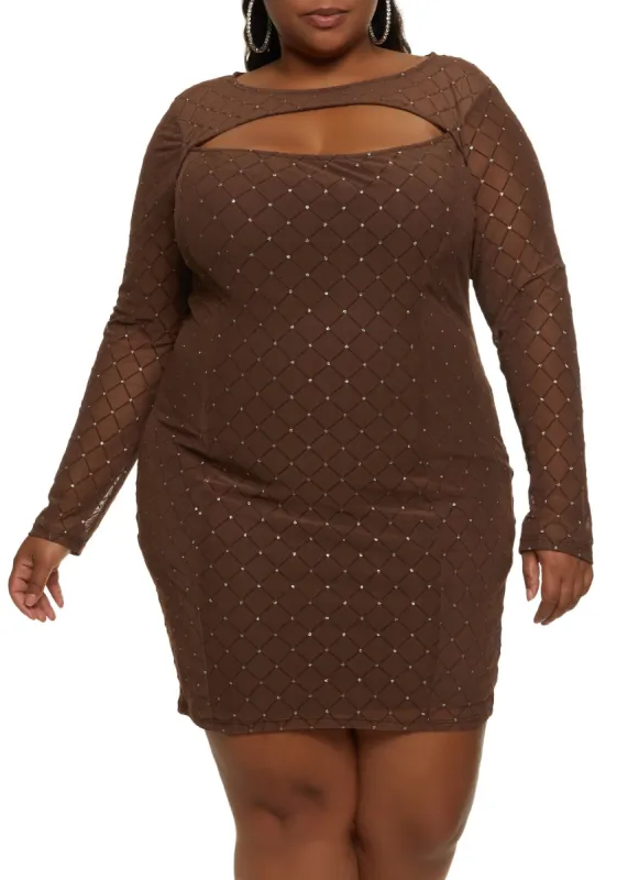 Plus Size Glitter Mesh Keyhole Dress sold by Rainbow