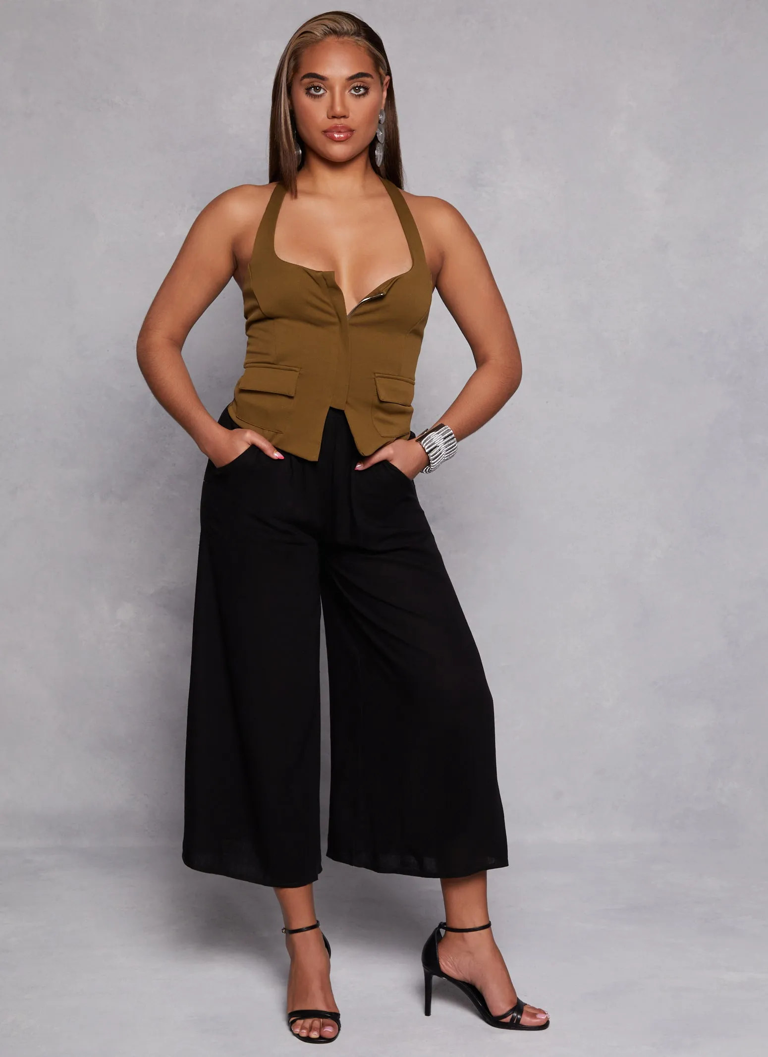 Zip Front Cargo Pocket Halter Top sold by Rainbow product image thumbnail 2