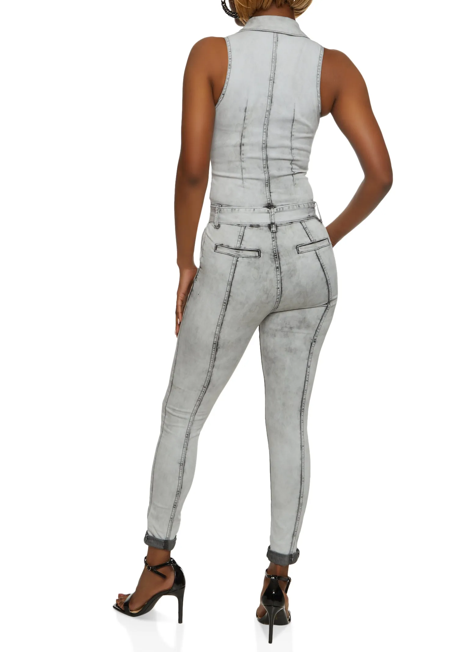 VIP Acid Wash Zip Front Denim Jumpsuit sold by Rainbow product image thumbnail 2