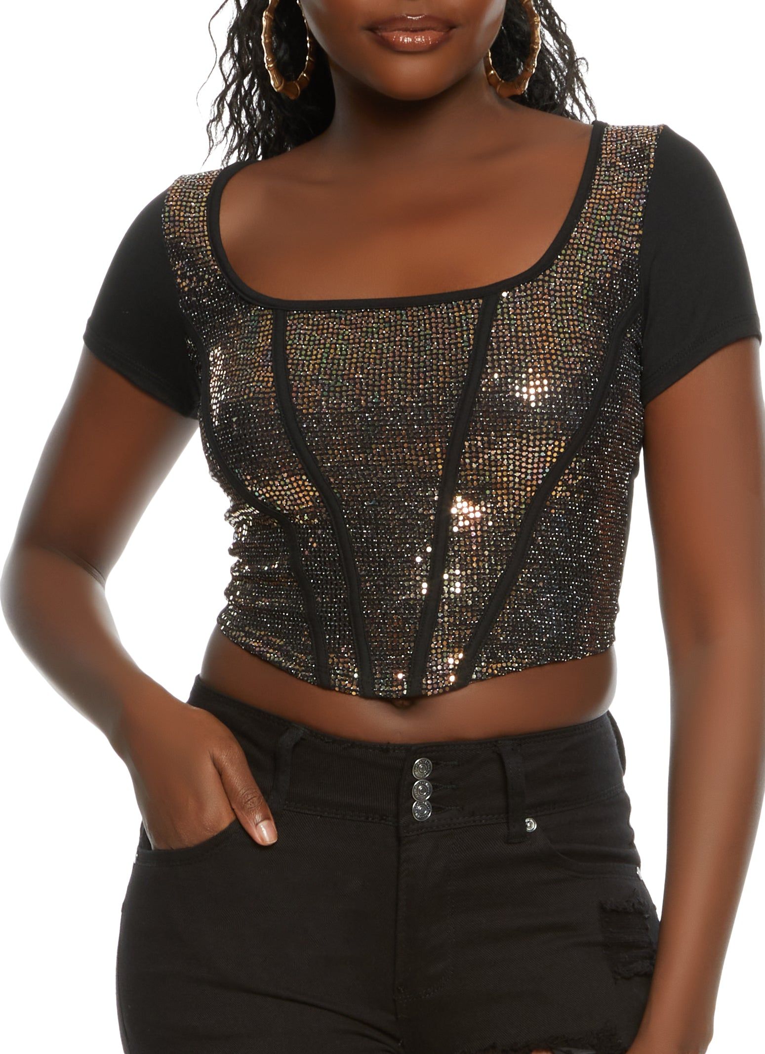 Foiled Corset Crop Top sold by Rainbow