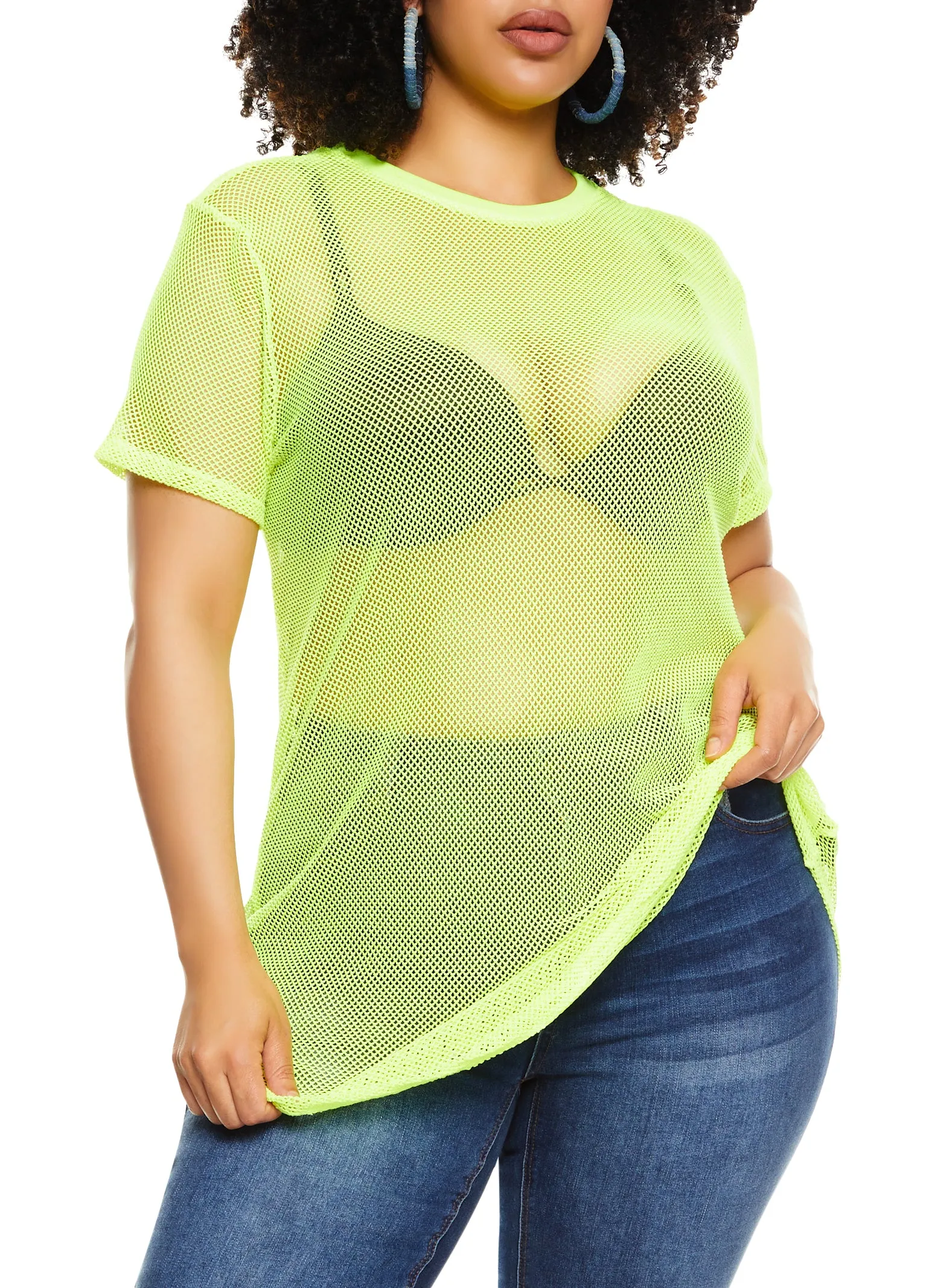 Plus Size Fishnet Short Sleeve T Shirt sold by Rainbow