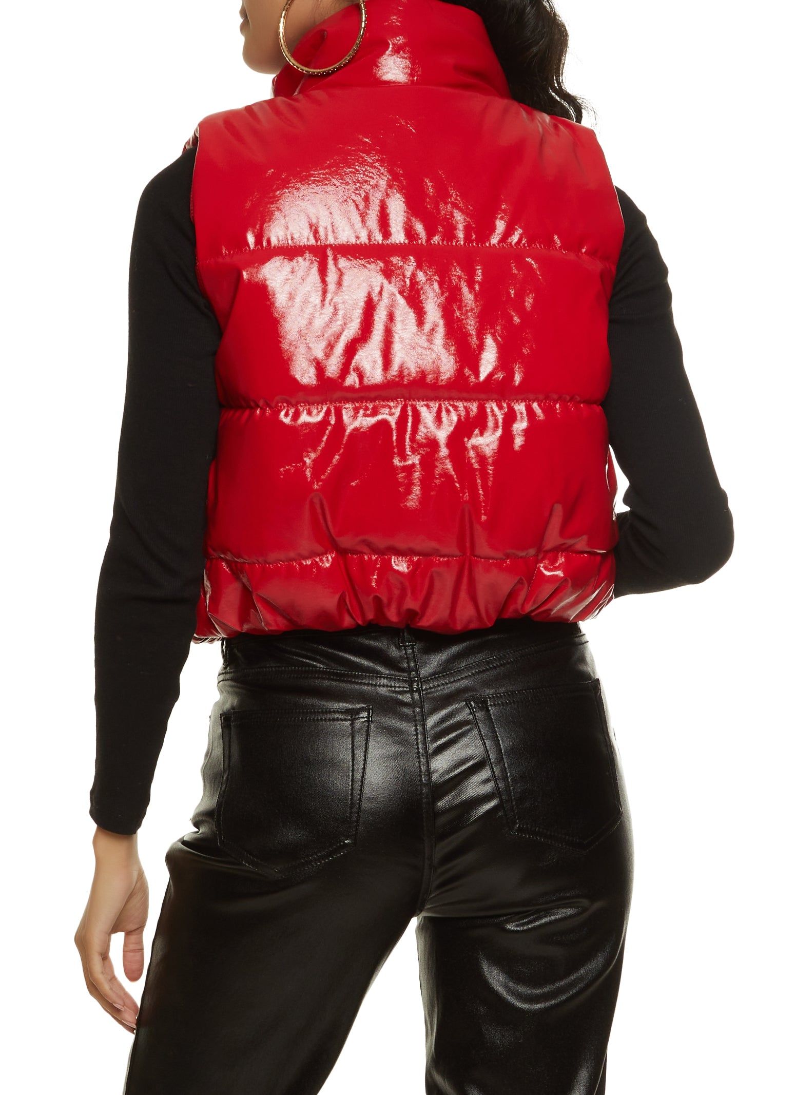 Quilted Faux Patent Leather Cropped Puffer Vest sold by Rainbow product image thumbnail 2