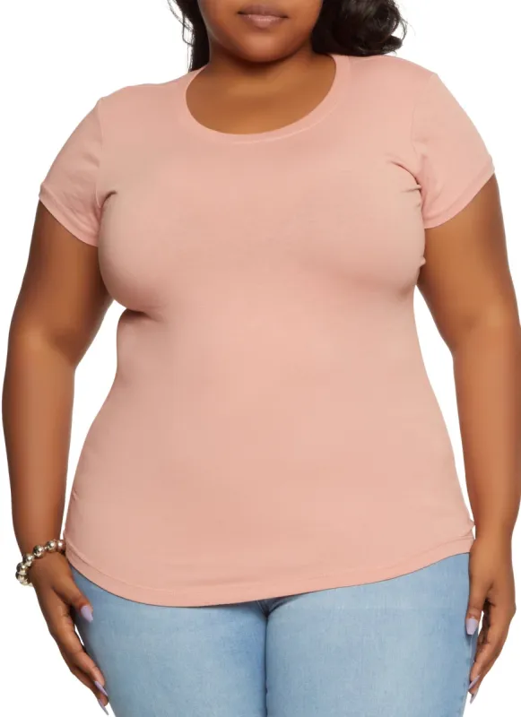 Plus Size Basic Short Sleeve Crew Neck Tee sold by Rainbow