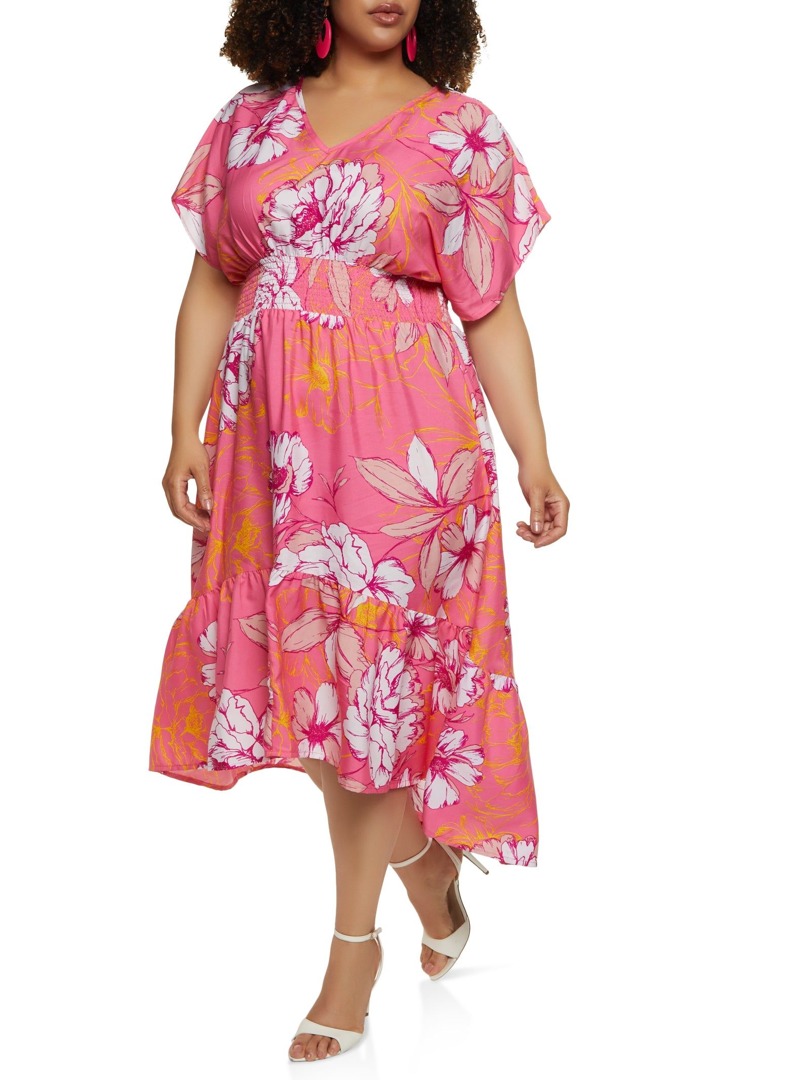Plus Size Floral Print Empire Smocked Waist Dress sold by Rainbow product image thumbnail 2