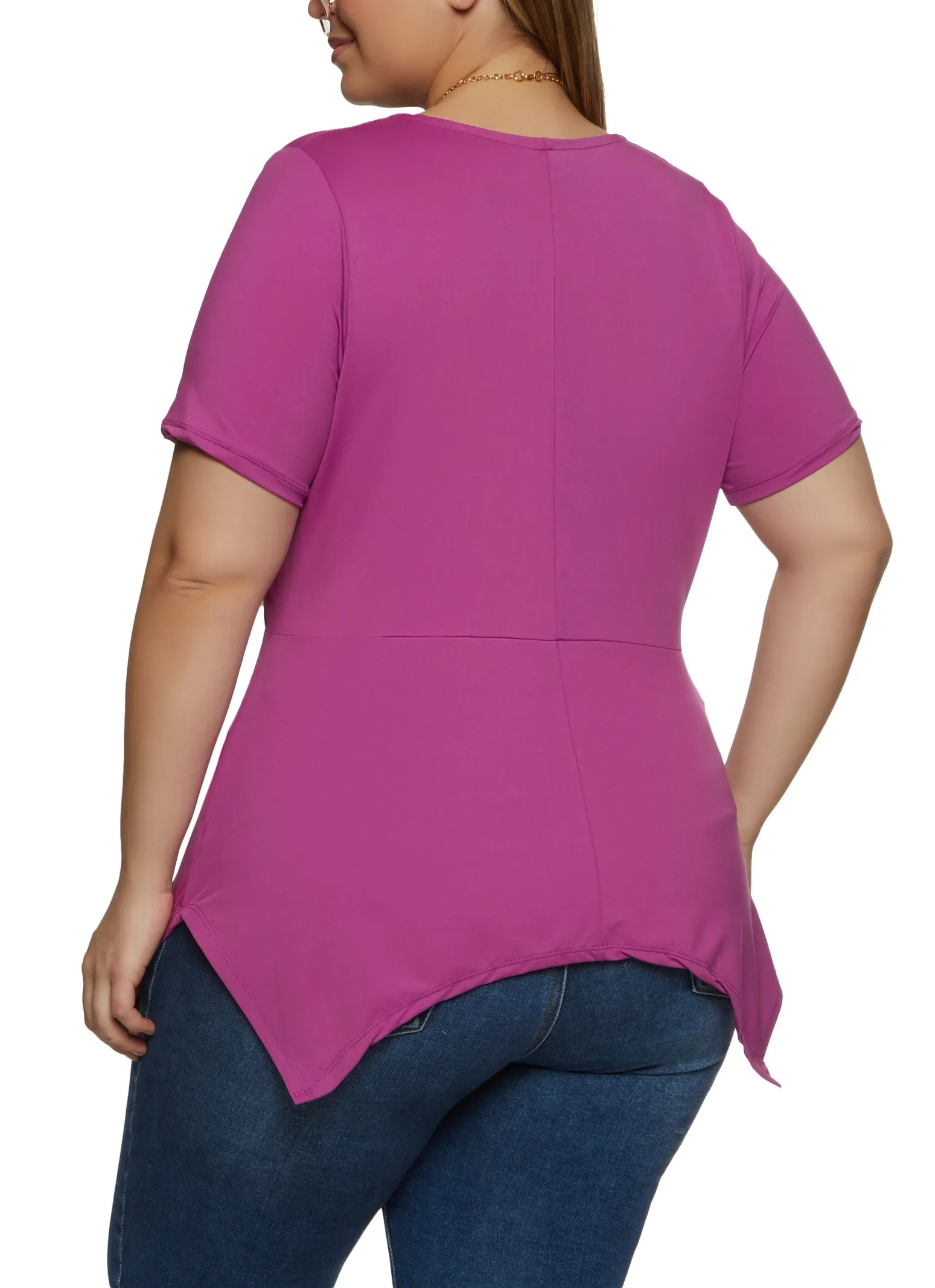 Plus Size Scoop Neck Sharkbite Hem Top with Necklace sold by Rainbow product image thumbnail 2