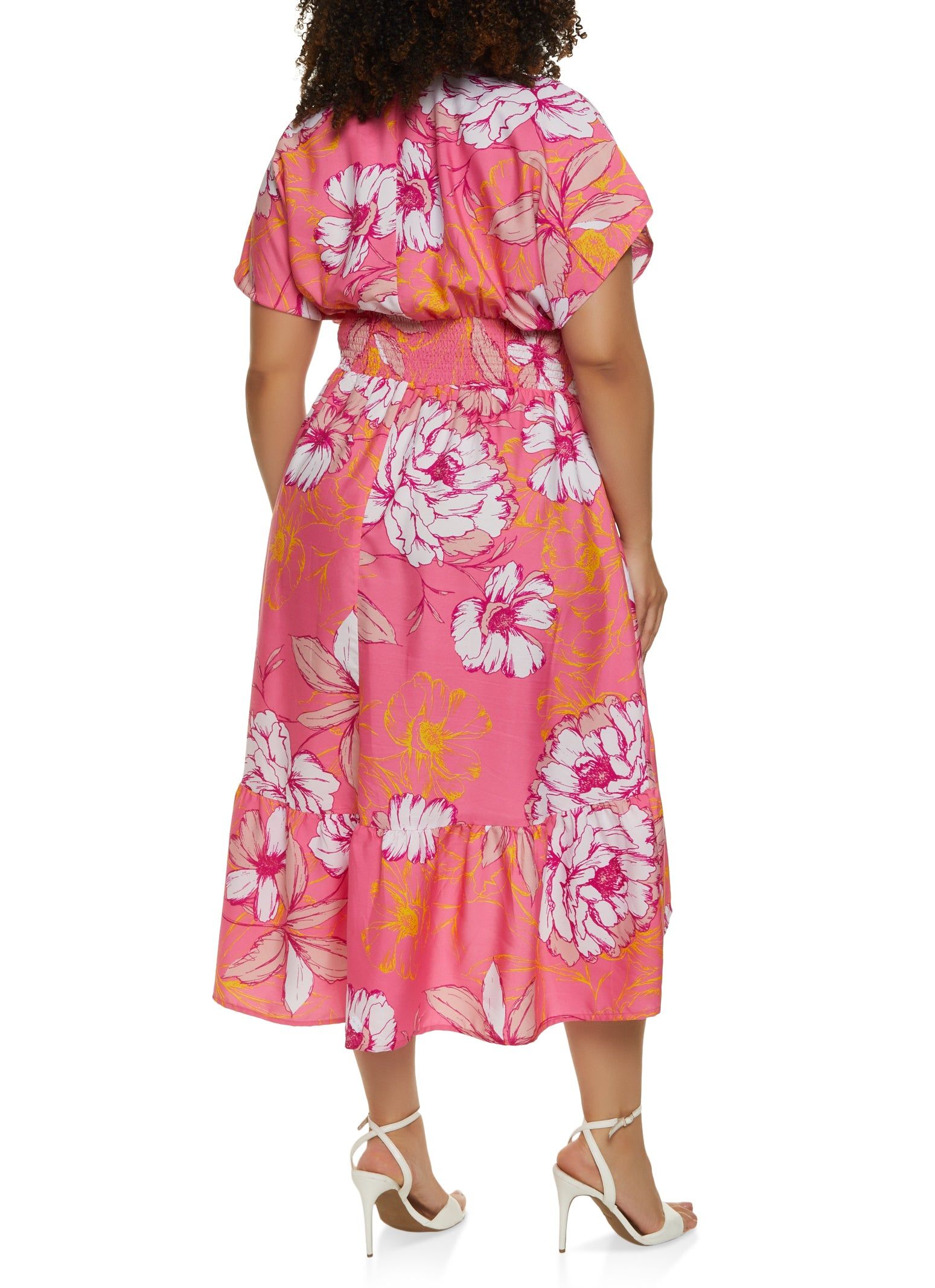 Plus Size Floral Print Empire Smocked Waist Dress sold by Rainbow product image thumbnail 3
