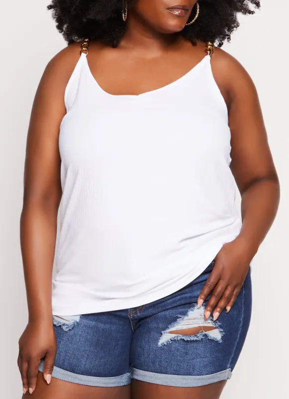 Plus Size Basic Chain Strap Cami sold by Rainbow