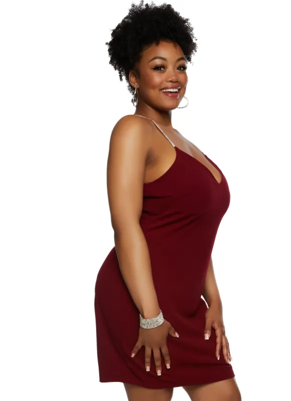 Plus Size Iris Rhinestone Strap V Neck Mini Dress sold by Rainbow