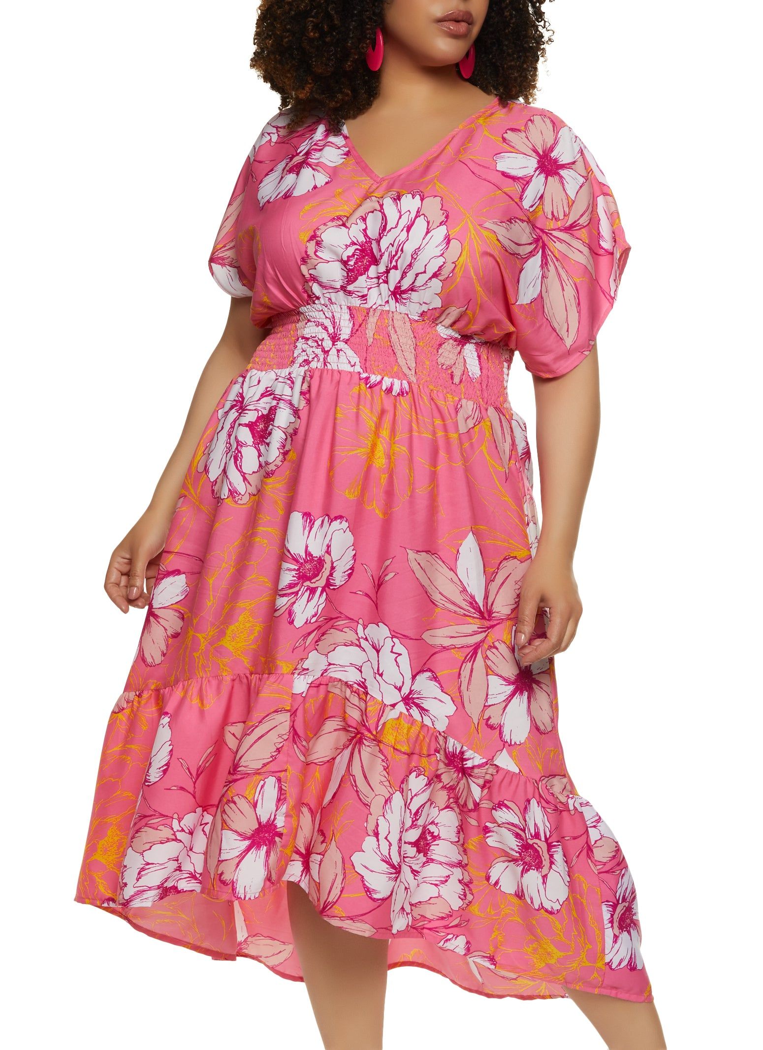 Plus Size Floral Print Empire Smocked Waist Dress sold by Rainbow