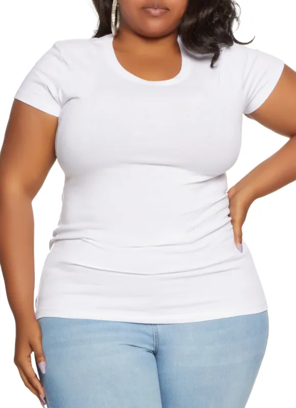 Plus Size Basic Short Sleeve Crew Neck Tee sold by Rainbow