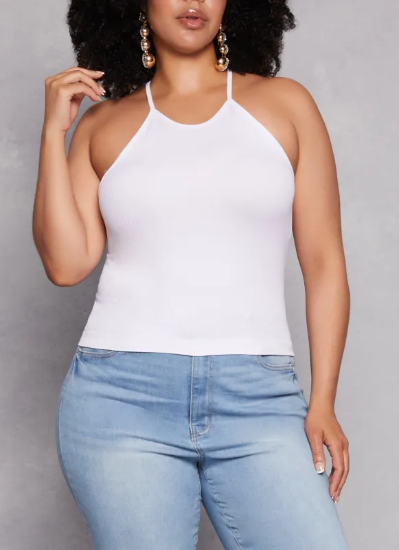 Plus Size Seamless Racerback High Neck Tank Top sold by Rainbow