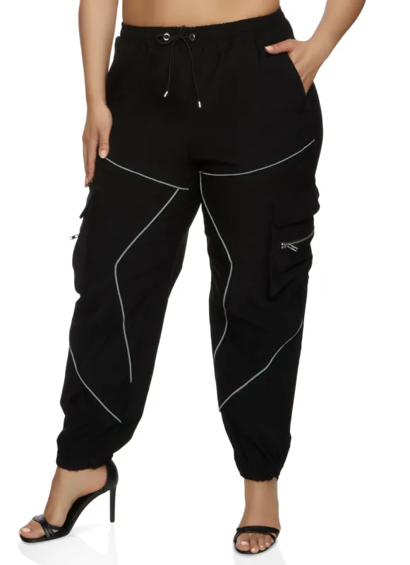 Plus Size Piping Zip Pocket Cargo Pants sold by Rainbow
