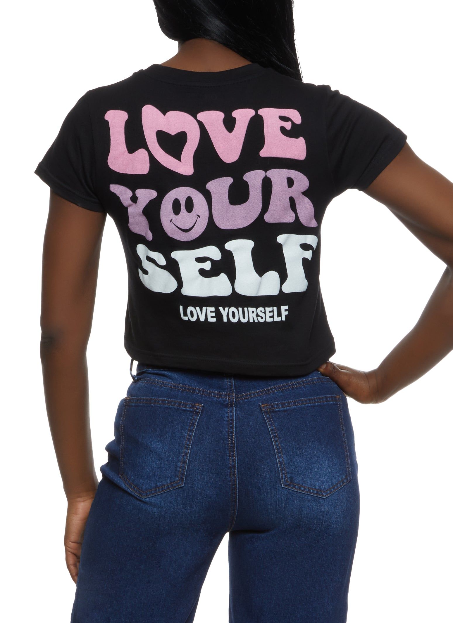 Smiley Love Yourself Short Sleeve Back Graphic Tee sold by Rainbow product image thumbnail 2