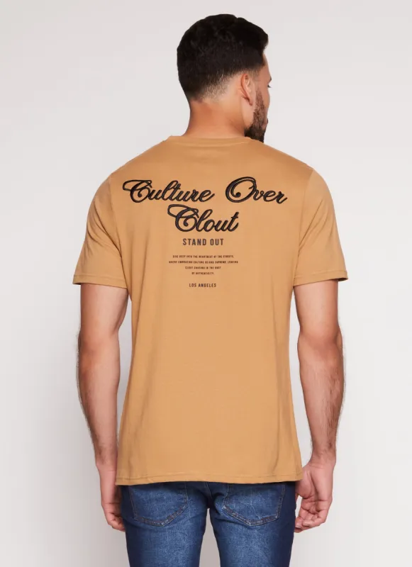 Mens Culture Over Clout Embroidered Graphic Tee sold by Rainbow