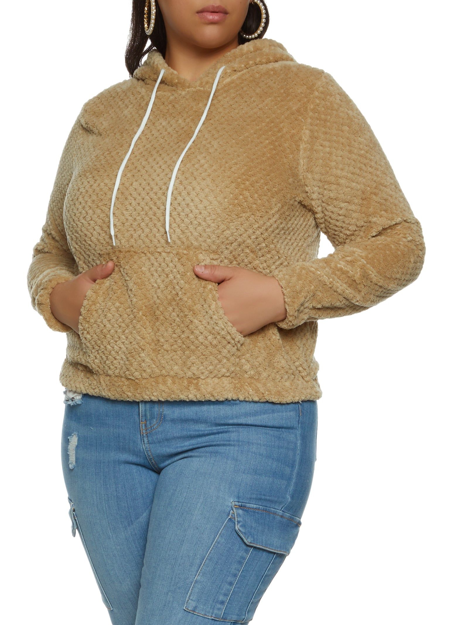 Plus Size Faux Fur Pullover Hoodie sold by Rainbow