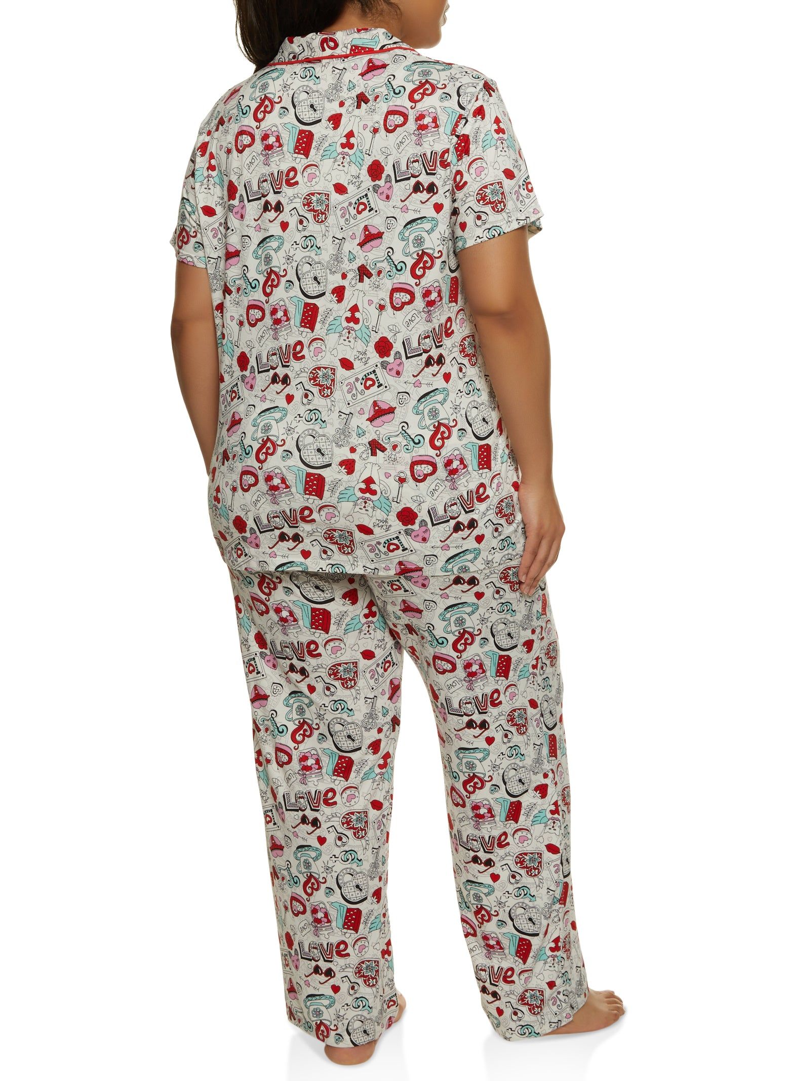 Plus Size Graphic Print Notch Collar Pajama Shirt and Pants sold by Rainbow product image thumbnail 2