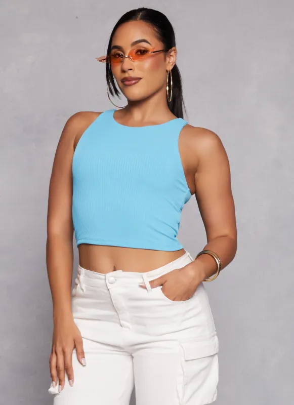 Ribbed Knit Cropped Tank Top sold by Rainbow