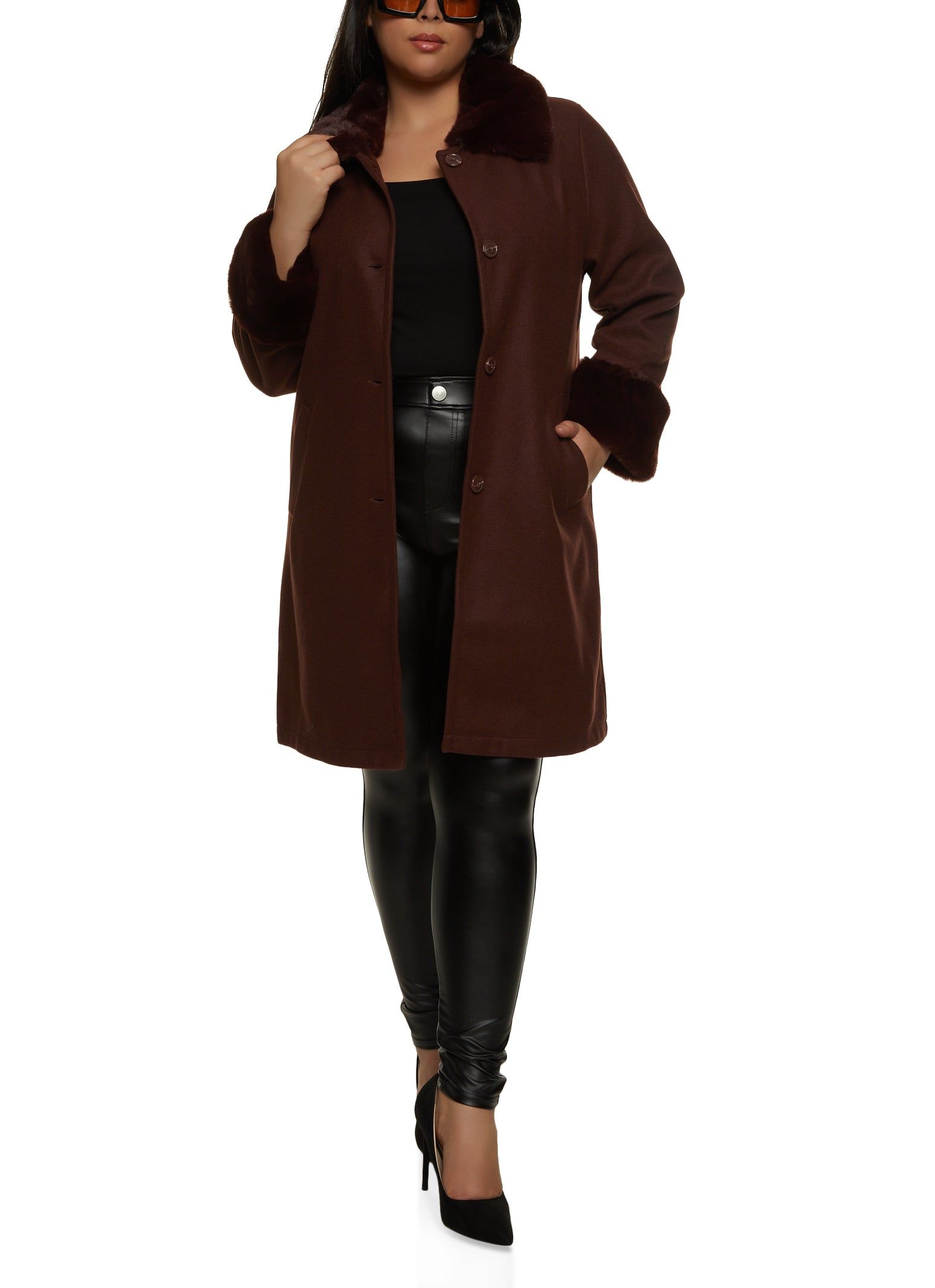 Plus Size Faux Fur Trim Trench Coat sold by Rainbow product image thumbnail 2