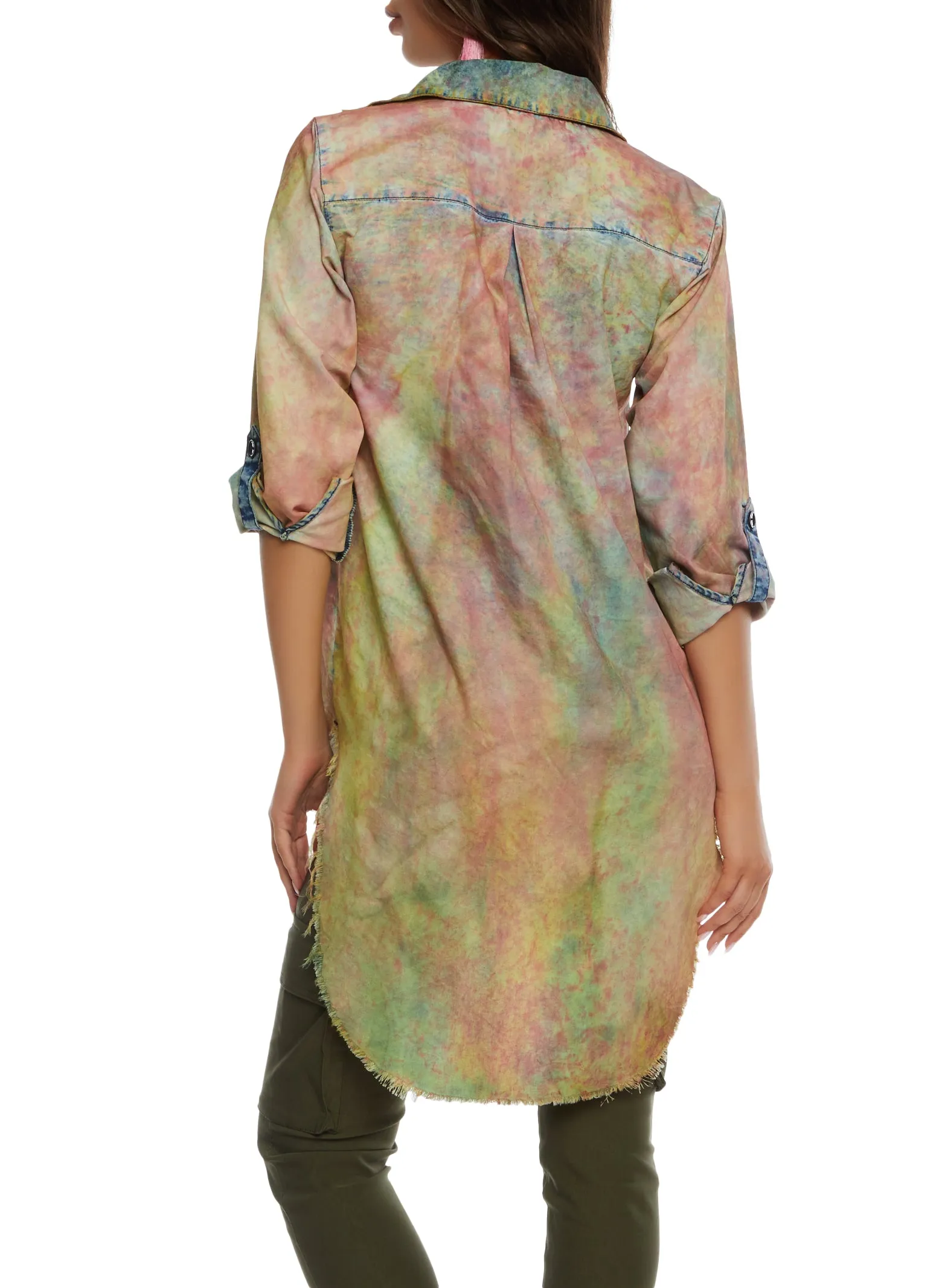 Acid Wash Tie Dye Distressed High Low Shirt sold by Rainbow product image thumbnail 3
