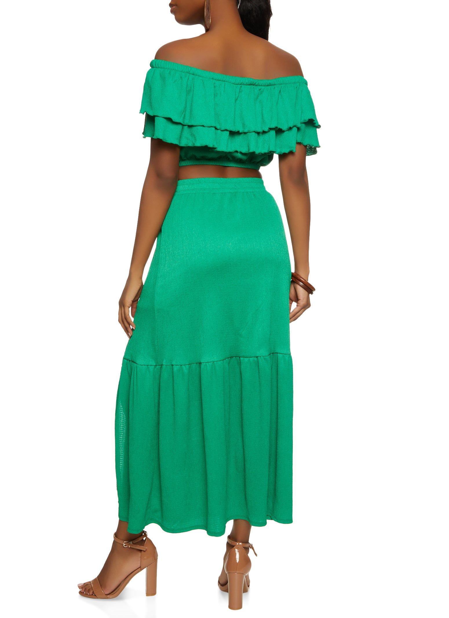 Tiered Ruffled Off the Shoulder Crop Top sold by Rainbow product image thumbnail 3