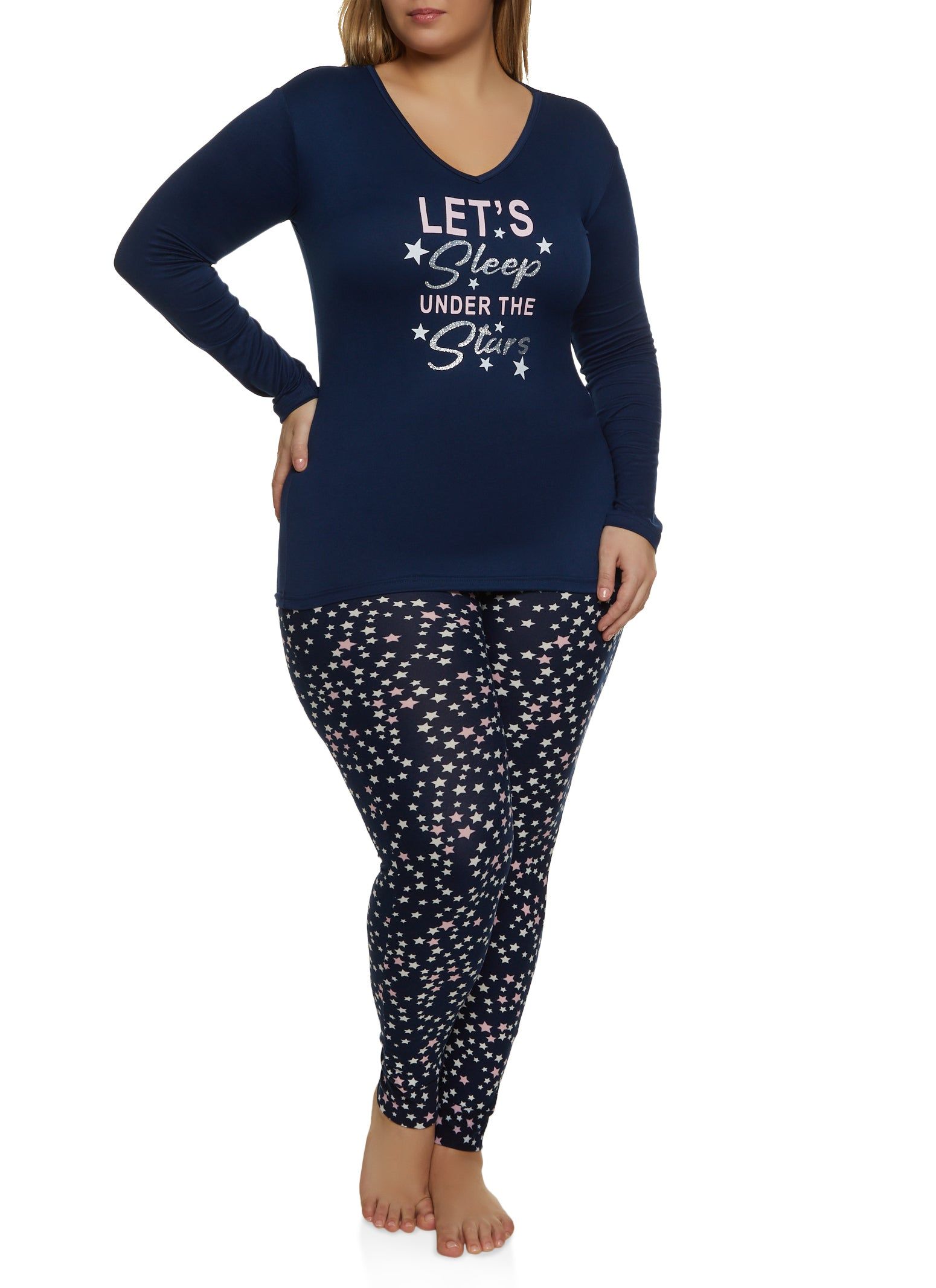 Plus Size Under the Stars Pajama Top and Printed Lounge Pants sold by Rainbow