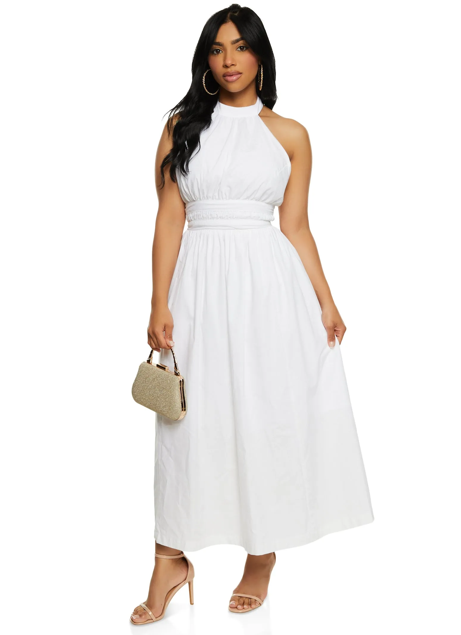 Poplin Tie Back Halter Neck Maxi Dress sold by Rainbow