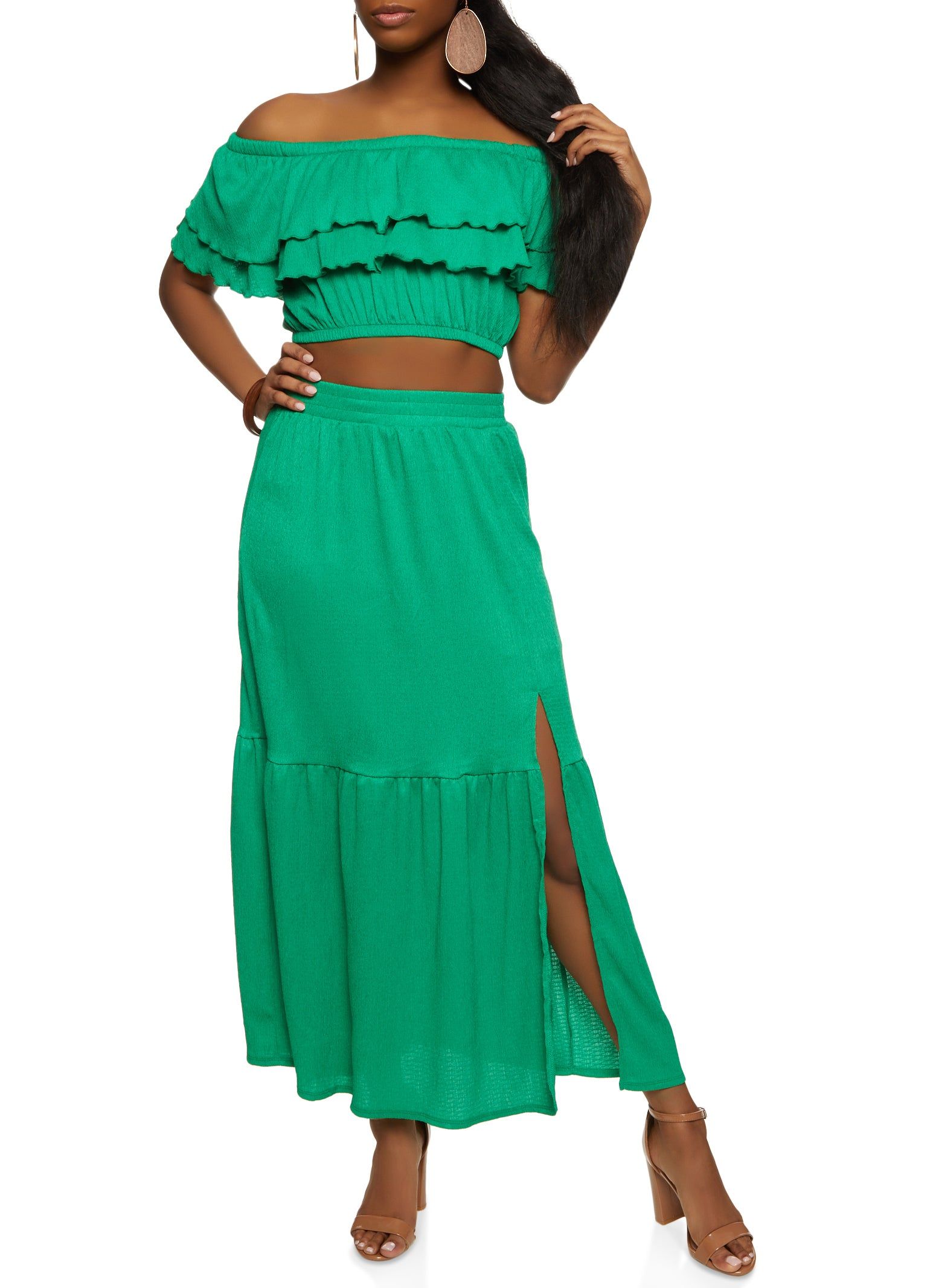 Tiered Ruffled Off the Shoulder Crop Top sold by Rainbow product image thumbnail 2