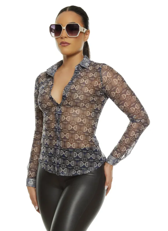Mesh Printed Button Down Shirt sold by Rainbow