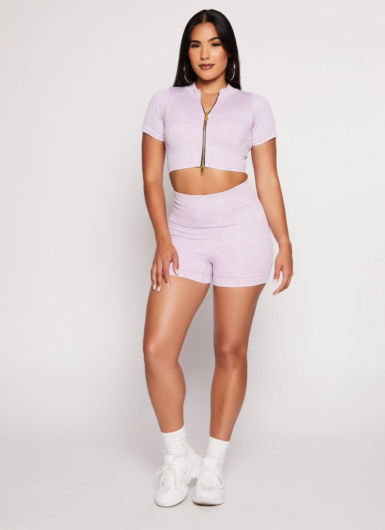 Daisy Seamless Ribbed Zip Front Short Sleeve Crop Top sold by Rainbow product image thumbnail 2