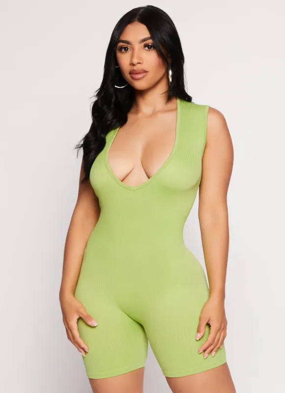 Daisy Seamless Ribbed Plunge Neck Romper sold by Rainbow