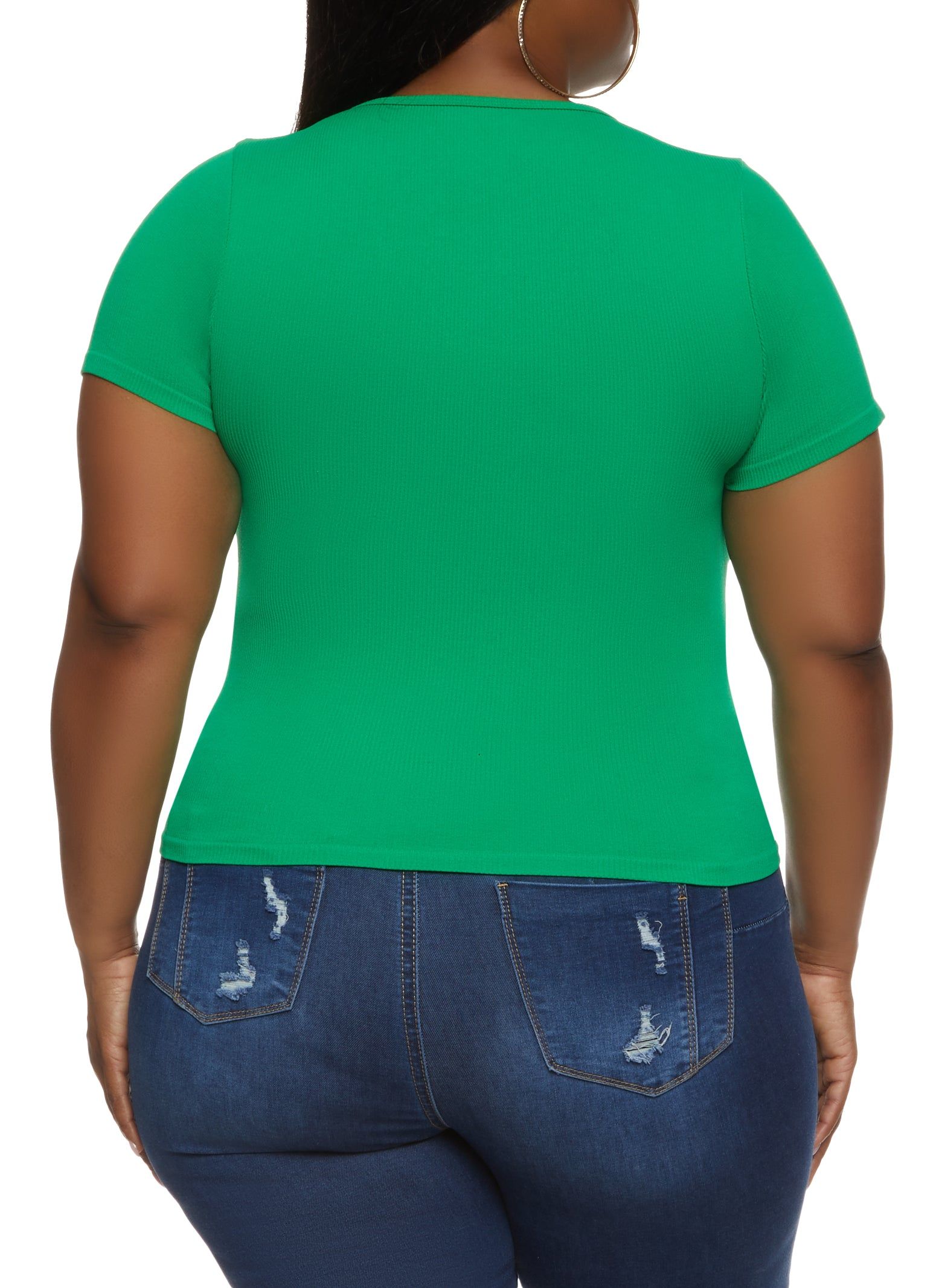 Plus Size Ribbed Chain Caged V Neck Tee sold by Rainbow product image thumbnail 2