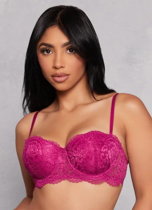 Solid Floral Lace Scalloped Balconette Bra | Converts to Strapless sold by Rainbow