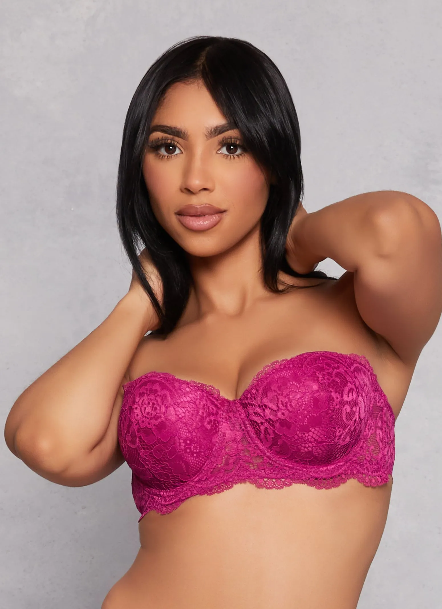 Solid Floral Lace Scalloped Balconette Bra | Converts to Strapless sold by Rainbow product image thumbnail 3