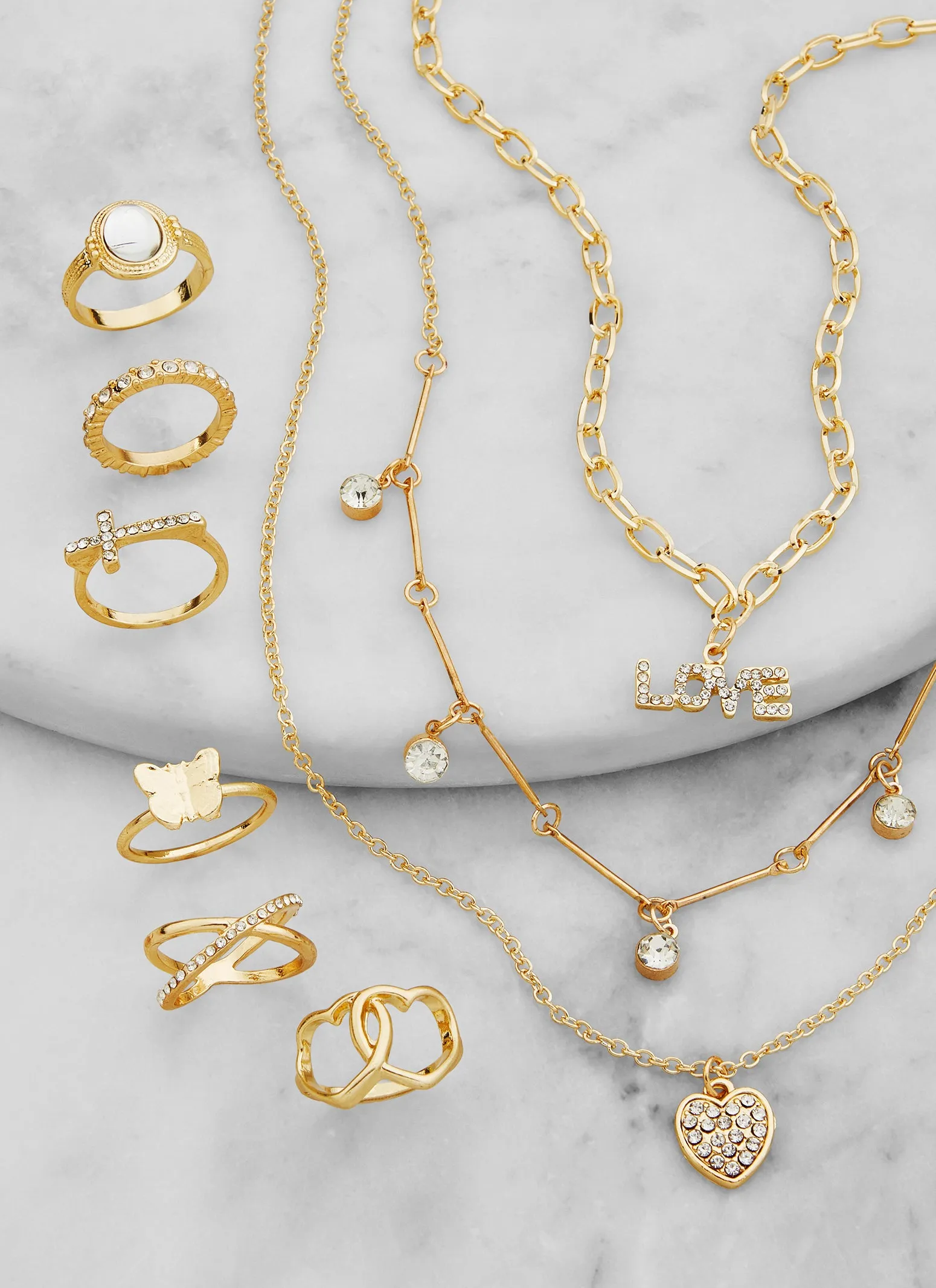 Love Heart Charm Layered Necklace with Rings Set sold by Rainbow product image thumbnail 2