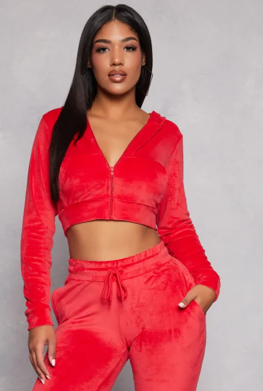 Velour Cropped Zip Front Hoodie sold by Rainbow