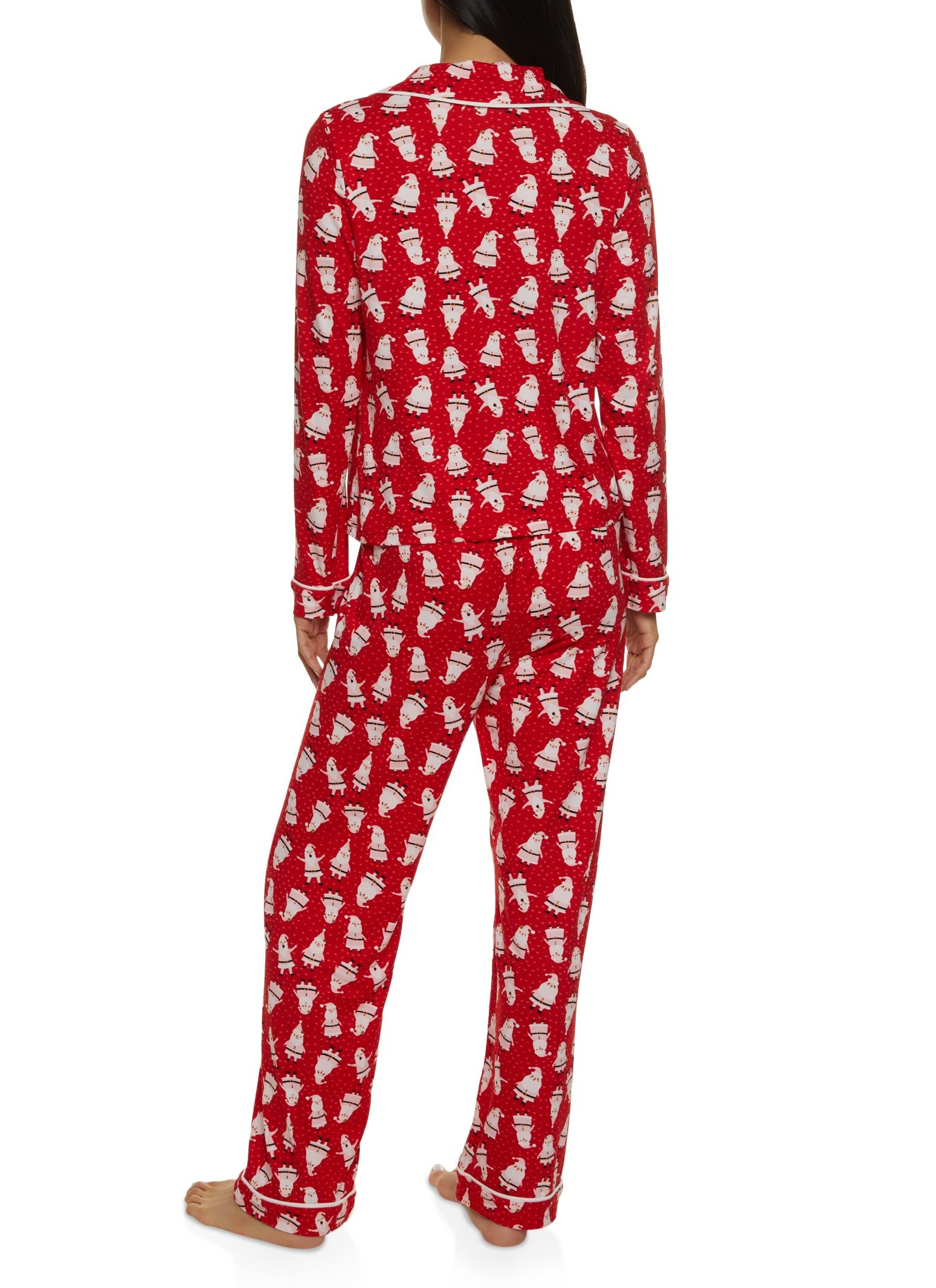 Santa Graphic Print Notch Collar Pajama Top and Pants Set sold by Rainbow product image thumbnail 2
